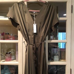 Olive Silk Knee Length Dress